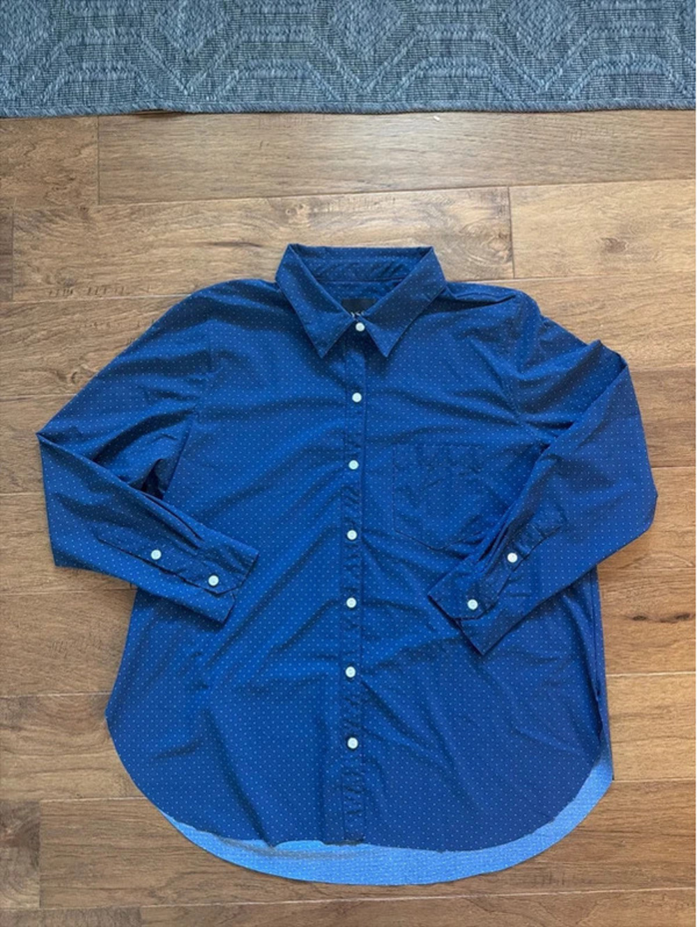 Lysse Women’s Navy Blue Polka Dot Button-Up Long Sleeve Shirt Blouse